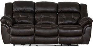 Cheyenne-Dual-Power-Reclining-Sofa front view of the Cheyenne Dual Power Reclining Sofa, a black leather three seat reclining sofa