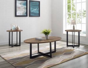 Brown Kolton 3 Piece Table Set made with ash veneers and iron base
