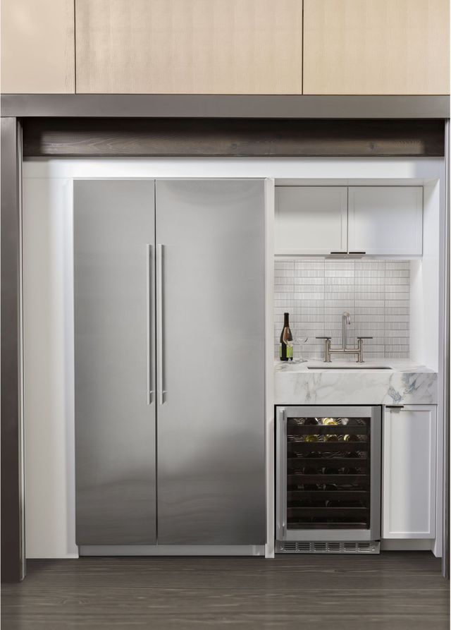 Monogram refrigerator and Wine cooler in a kitchen