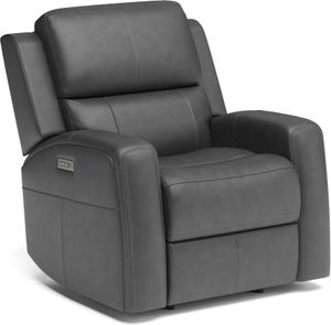 front view of the Flexsteel® Linden Black Power Recliner with Power Headrest and Lumbar