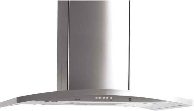 front view of the GE Profile™ 36" Stainless Steel Island Chimney Hood