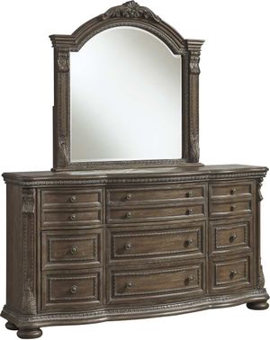 front view of the Signature Design by Ashley® Charmond Brown Dresser and Mirror