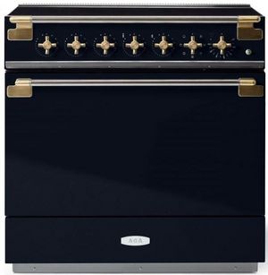 front view of the AGA Elise 36" Gloss Black Slide In Induction Range