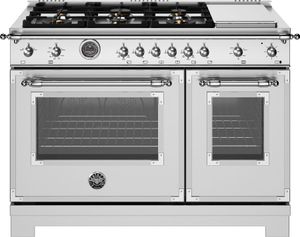 front view of the Bertazzoni Heritage Series 48" Stainless Steel Pro Style Gas Range