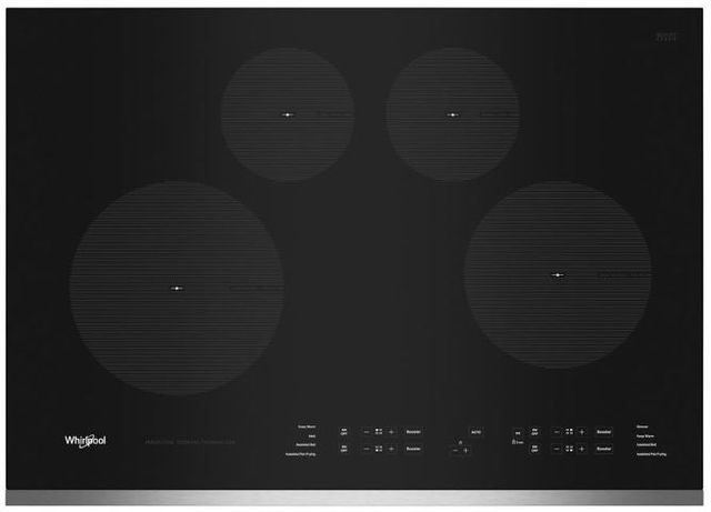 black glass and stainless steel frame Whirlpool induction cooktop product image