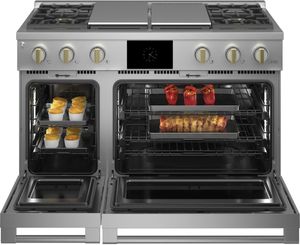 Monogram Statement Collection 48” Stainless Steel Pro Style Dual Fuel Natural Gas Range Door Open