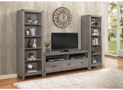 front view of the Homelegance® Woodrow Gray 3-Piece Entertainment Center
