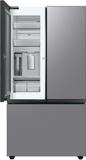 Samsung Bespoke 30 Cu. Ft. Stainless Steel 3-Door French Door Refrigerator with Beverage Center one door open