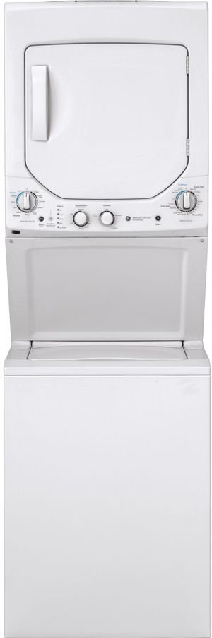 GE Unitized Spacemaker 2.3 Cu. Ft. Washer, 4.4 Cu. Ft. Dryer White on White Stack Laundry