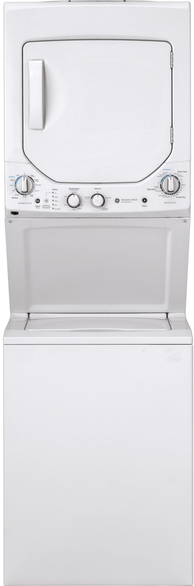 GE Unitized Spacemaker Washer & Dyer White On White Stack Laundry