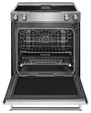 KitchenAid oven range with open oven door