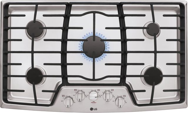 LG gas cooktop with lit center burner
