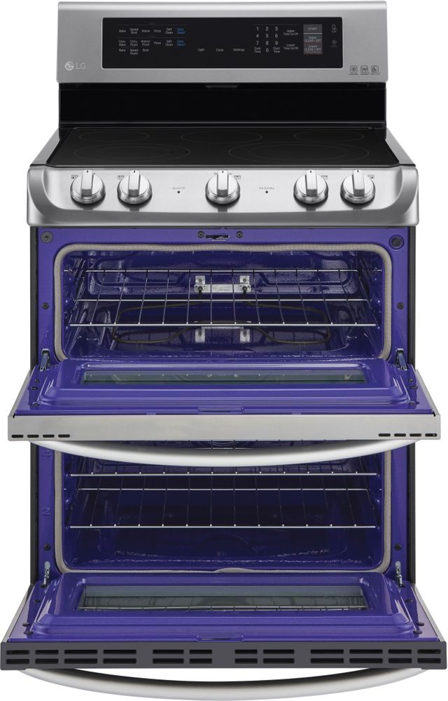 LG double oven electric range with doors open