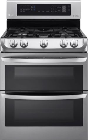 front view of an lg double oven gas range