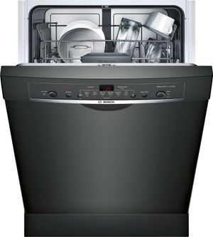 Bosch black dishwsher with door ajar