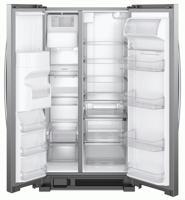 Whirlpool side by side refrigerator with open doors