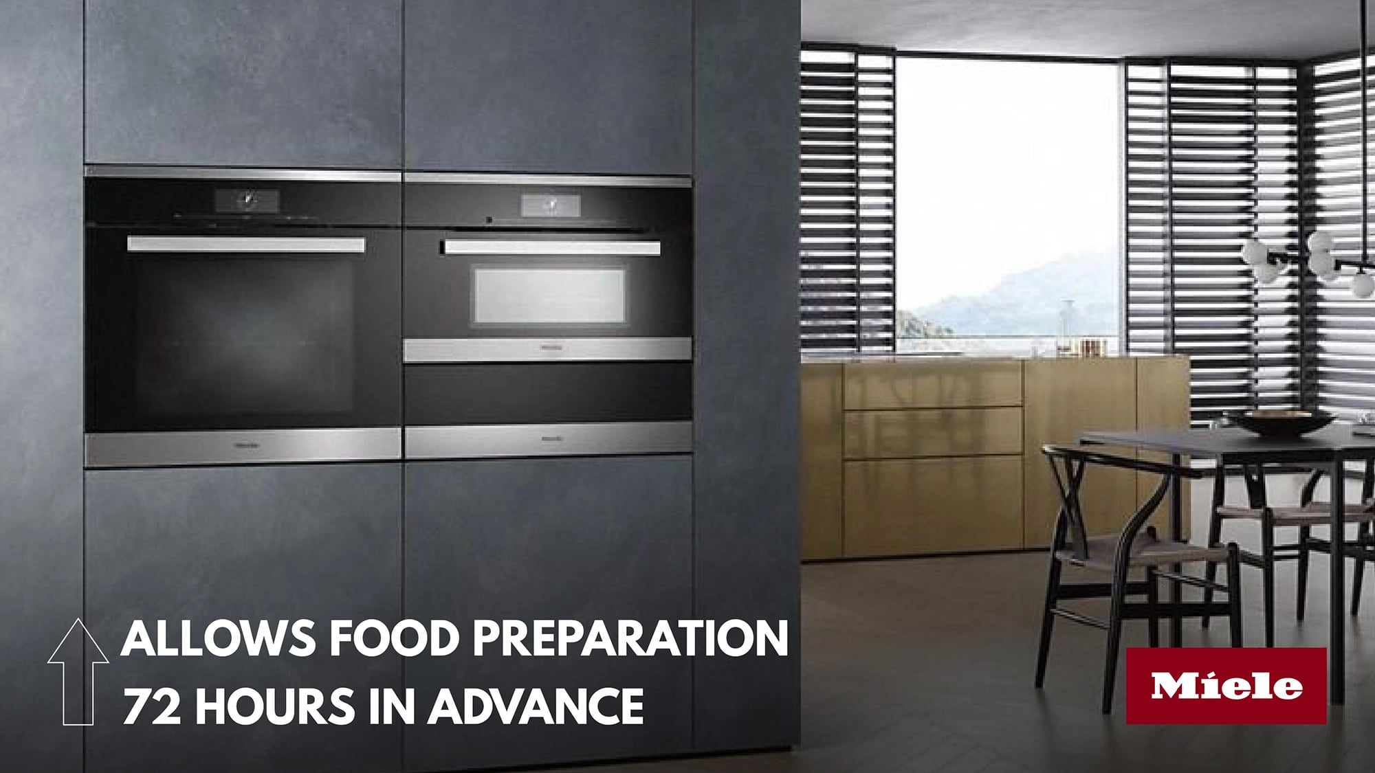 Miele speed ovens built into grey wall