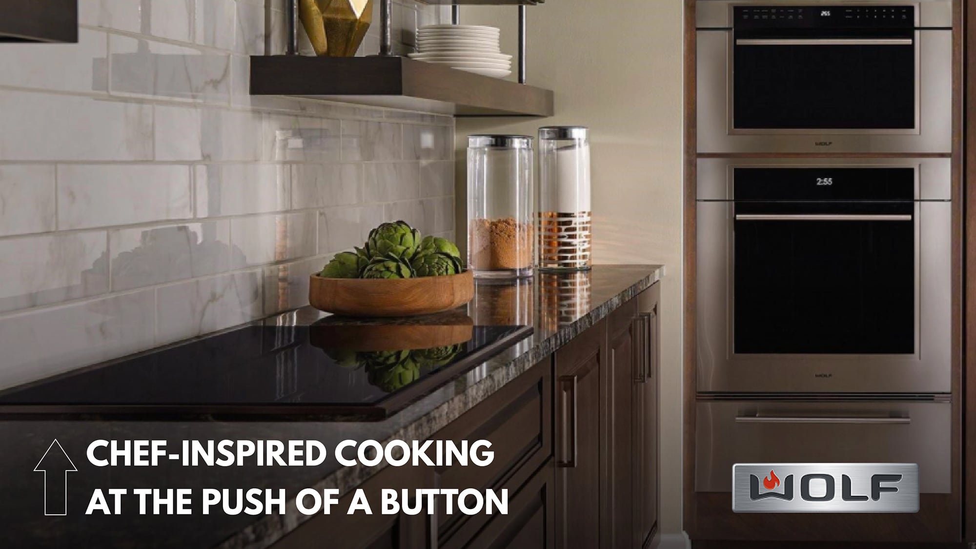 Series of Wolf Speed Oven and Wall Oven in a modern kitchen