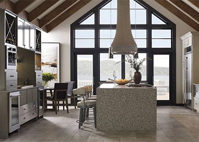 stone and marble kitchen with appliances